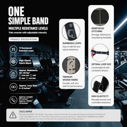 11-Loop Fabric Stretching Resistance Band - color: Black Single Band 15-45 Lbs