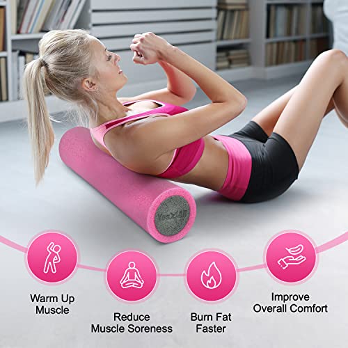 Yes4All Medium Firm Two-Layer PE Foam Roller for Yoga & Pilates - color: 24 Inches - Pink/Grey