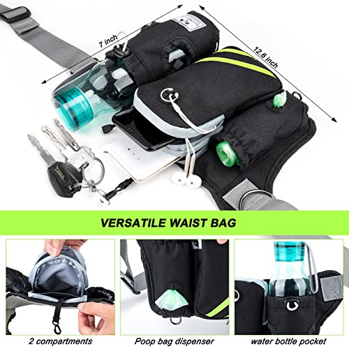 SHINE HAI Retractable Hands Free Dog Leash with Dual Bungees for 2 Dogs, Adjustable Waist Belt, Reflective Stitching Leash for Running Walking Hiking Jogging Biking Black - Green1 - color: Green/Black