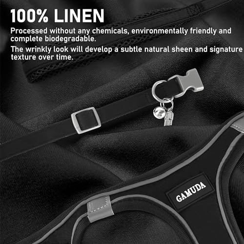 GAMUDA Small Dog Harness Collar and Leash Set, Step in No Chock No Pull Linen Fabric Soft Mesh Dog Vest Harnesses Reflective for Dogs Puppy Cats Kitten Rabbit (Black, M) - color: Black, size: Medium