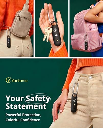 Vantamo Personal Alarm for Self Defense with Low Battery Notice, Strobe Light & Extra Loud 130 dB Double Speakers Safety Keychain Set for Women, Rechargeable Panic Button for Womens Self Defense - color: Carbon