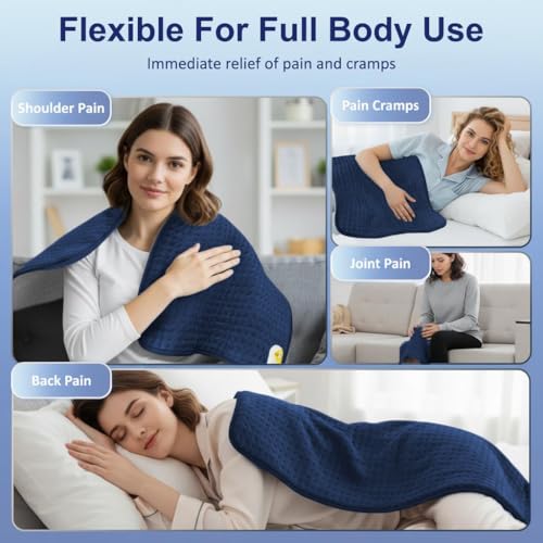 Heating Pads, Electric Heating Pad 40"x20" for Back Neck Shoulder Belly Heating Technology, Ultra-Soft Moist & Dry Therapy Heat Pad with 10 Temperature Settings 3 Timer, Automatic Switch-Off - color: 40"x20" Navy Blue