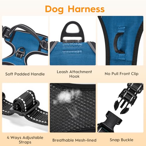 No Pull Dog Harness, No-Choke Soft Padded Reflective Dog Vest Harness with Front Clip & Top Handle, 2 Quick-Release Buckles, Adjustable for Small Medium Large Dogs - color: Blue, size: X-Small