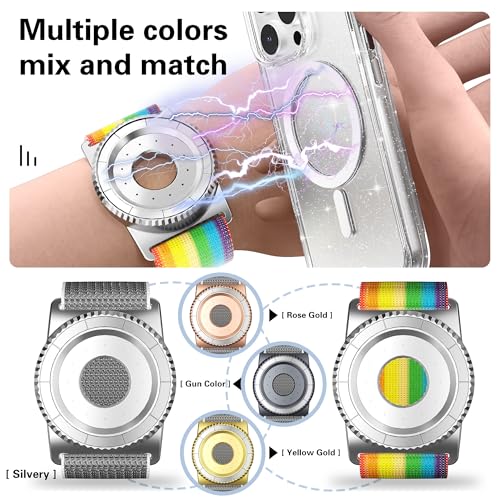 BAISRKE Magnetic Running Phone Holder Wrist Armband for Magsafe Case iPhone & Android - 360° Rotatable Phone Grip (Rainbow & Gunmetal) - color: Rainbow & Gunmetal, size: XL (fits Wrist/Armband up to 15")
