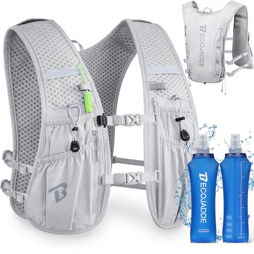 BECOJADDE Running Vest for Women Men, 5L/6L Lightweight Hydration Backpack Running Pack for Marathon, Trail, Cycling, Hiking, Jogging - color: Gray