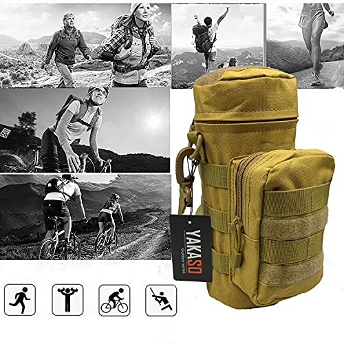 Tactical Molle Water Bottle Holder Pouch Hydration Carrier Bag Tactical EDC Water Bottle Carrier with Detachable Shoulder Strap for Hiking Camping Outdoor Sport Travel - color: Khaki