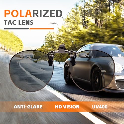 JO Polarized Clip-On Sunglasses UV400 Anti-Glare Lenses with Metal Frame Round - color: Black, size: 52 mm