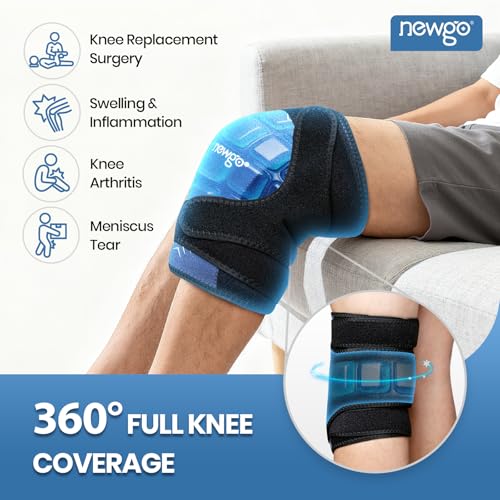 NEWGO 360° Knee Ice Wrap, 60-Min Cold Therapy with Ice Grid, 2 Pack