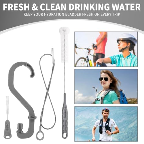 Water Bladder Cleaning Kit, Includes Tube Brushes, Small Bite Valve Brush, Big Brush, Hanger Works with All Hydration Bladders - color: Grey