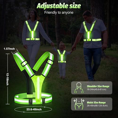 LED Reflective Running Vest - Light Up With 3 Modes, Rechargeable Night Gear for Runners - Safety Belt for Women Men