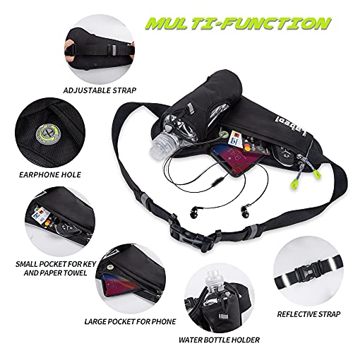 Labeol Waist Pack, Waterproof Hydration Belt with Water Bottle Holder, Adjustable Fanny Pack for Running, Hiking, Walking, Cycling, Black - color: Black