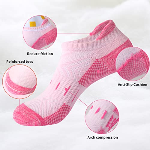 YOJOOM Women Athletic Ankle Socks 6 Pairs, Cushioned Arch Support Running Low Cut Socks, Breathable Mesh Non Slip - color: Multicolour, size: 8-10