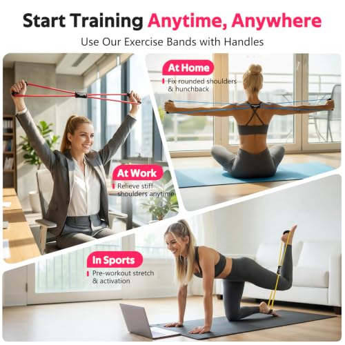 Resistance Bands with Handles, Figure 8 Fitness Bands, Exercise Bands Set - color: Yellow, Blue, Red, size: 3pcs