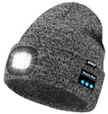 ATNKE LED Lighted Bluetooth Beanie Hat,USB Rechargeable 4 LED Wireless Music Running Headlamp Cap Gift for Men and Women - color: #Blended Black White