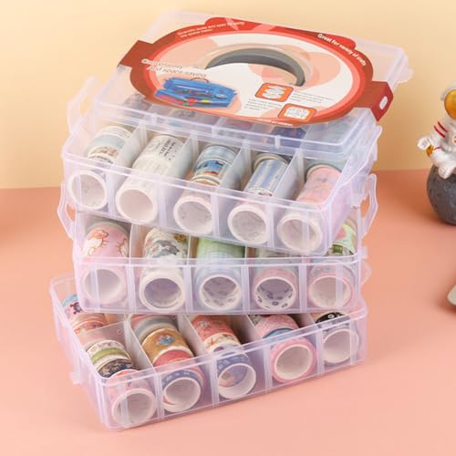 Washi Tape Box Organizer Storage,Divider Closet Container,3 Layers Detachable with 30 Adjustable Compartments, Masking Tape Desktop Tape DIY Sticker Roll Tape Cutter Holder Storage