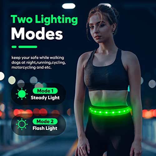 Higo LED Running Belt - Reflective Light Up Waistband for Night Activities, Glowing LED Waist Light for Running, Cycling, Hiking, Camping - color: Green