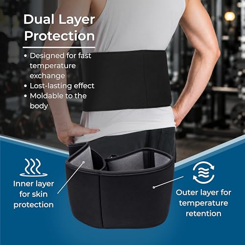 Cryopak Cold and Hot Therapy Wrap, Black, Latex-Free, Non-Toxic, for Back, Abdomen, Hip, Sports Injury Prevention, Recovery (Back/Abdomen). kit Includes Flexible Gel Compress, Sleeve and Strap. - size: back/abdomen