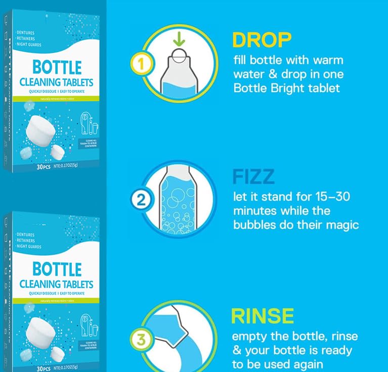 30 Pack Water Bottle Cleaning Tablets,Removing Limescale and Tea Stains