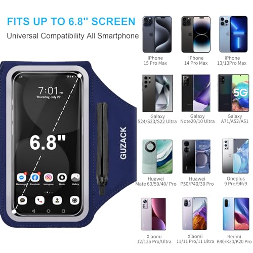 GUZACK Running Armband with Key Pockets & Card Slot, Up to 6.9", Medium - color: Navy Blue, size: M