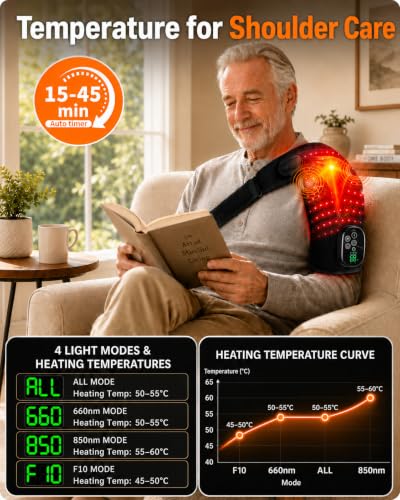 Upgraded Cordless Red Light Therapy for Shoulder Wrap with Heat & Vibration Massage, 660nm & 850nm LED Shoulder Pad for Men Women, Office Sports & Daily Use