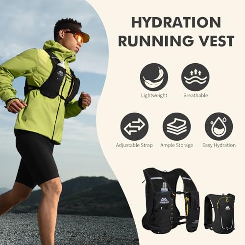 AONIJIE Running Hydration Vest for Men Women 500ml Soft Flask Water Bottle - color: Black, size: 500ml