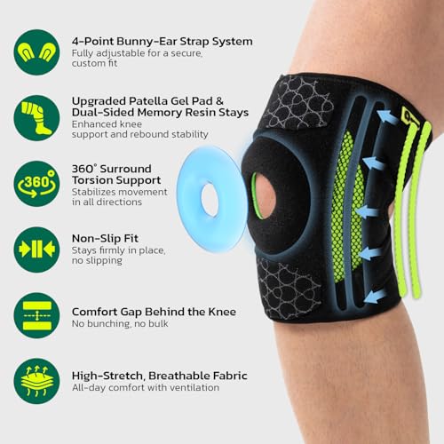 AOFIT Knee Brace for Men & Women – Dual Side Stabilizers & Patella Gel Pad, 4-Way Adjustable Wraparound Support for Knee Pain Relief, Fast Recovery, Running, Sports Black