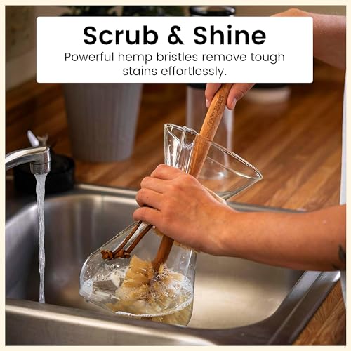 ELDR Supply Bottle Brush, 14in Extra Long German Beechwood Handle, Strong Hemp Bristles, Zero Waste, Cleans and Scrubs Hard to Reach Wide Mouth Jars, Glasses, and Tumblers - size: tall