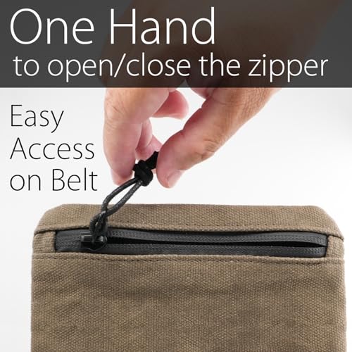 diodrio Belt Zipper Pouches for Men Women Compact EDC Pouch, YKK Zipper, Anti-theft Pickpocket Proof Safety Wallets, Waist Pack for Traveling Hiking, Water Resistant, Tough Waxed Canvas, Olive - color: Olive Medium