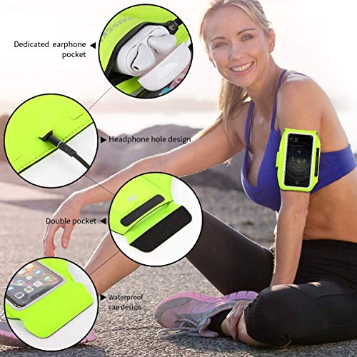 HAISSKY Running Armband with Earbud Pocket Sweatproof Running Phone Holder - color: Green(Up to 6.9")