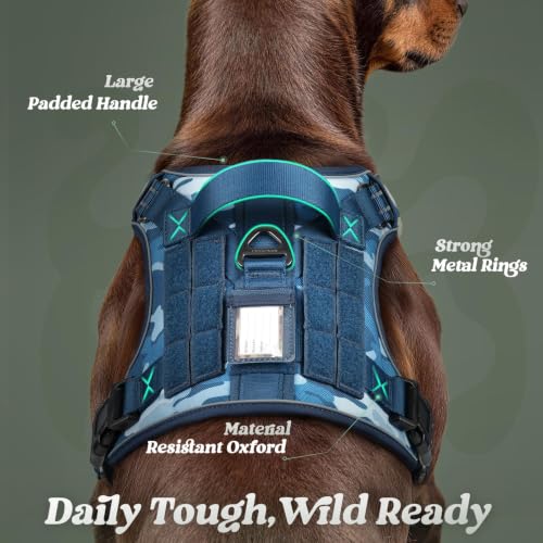 rabbitgoo Tactical Dog Harness for Small Dogs, No Pull Service Pet Vest - color: Blue Camo, size: S(Chest:16.1"-31.5",Neck:15.4"-21.6",Back:7.1")