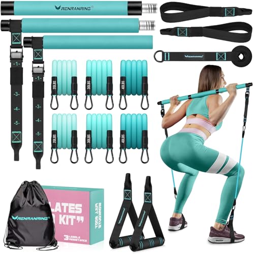 Pilates Bar Kit with Resistance Bands, Pilates Workout Equipment for Women - color: Blue