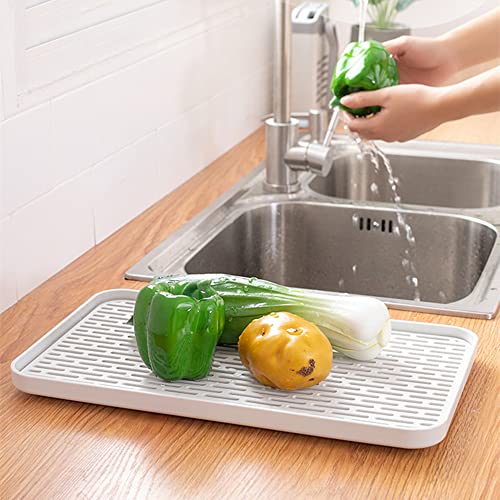 2 Pack Serving Tray & Dish Rack & Flat Drain Board, Multi-Use Tray for Serving, Fruit Drain, Cup Drain, White & Grey, Perfect for Coffee Table, Kitchen, Outdoors (8.85W x 15.35L) - size: 8.85W x 15.35L- 2pack