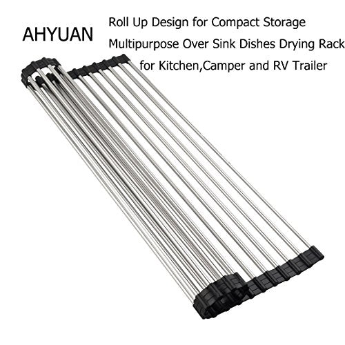 Ahyuan Roll up Dish Drying Rack Over The Sink Kitchen Roll up Sink Drying Rack Portable Dish Drainer Foldable Dish Drying Rack (Black, 20.5''X11.2'') - color: Black, size: Rectangle 20.5 inches x 11.2 inches