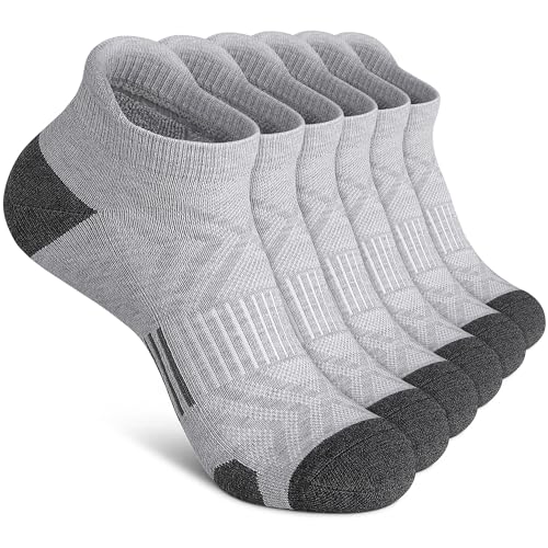 Felicigeely Athletic Running Ankle Socks Cushioned Low Cut Men Women 6 Pack - color: Grey+dark Grey Stripe, size: 12-14