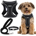 GAMUDA Small Dog Harness Collar and Leash Set, Step in No Chock No Pull Linen Fabric Soft Mesh Dog Vest Harnesses Reflective for Dogs Puppy Cats Kitten Rabbit (Black, M) - color: Black, size: Medium
