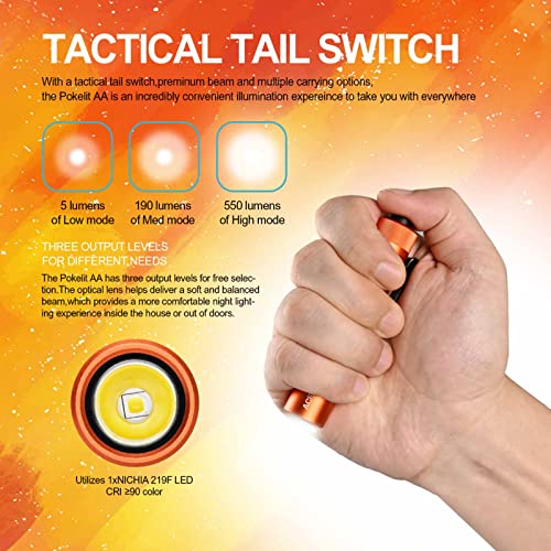 ACEBEAM Pokelit AA Mini Flashlight with Clip, 90+ High CRI Pocket LED Light - color: Orange