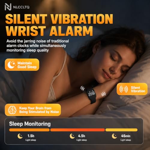 Vibrating Alarm Wristband for Heavy Sleepers Digital Mens Bracelet Smart Wrist Clock Travel Women's Watches Silent Shock Band Wake up Band Night Long Distance Wearable Pedometer Waterproof
