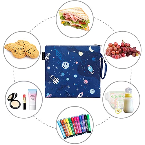 Fammart Reusable Sandwich Bag/Snack Bag for Kids & Adults, Dual Layer Lunch Bag with Handle, Washable, Food Safe, BPA Free (1-Pack, Astronaut) - color: Large, 1 Pack - Astronaut