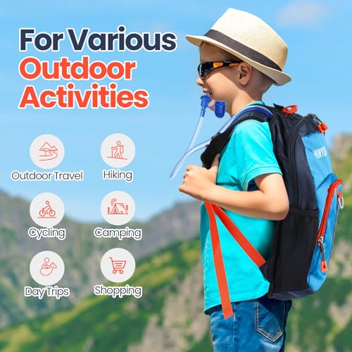 Shinylin Kids Hydration Backpack with 1.5L Water Bladder Hiking Backpack Lightweight for Boys or Girls Children Biking Climbing Running Cycling - color: Blue, style: Classic