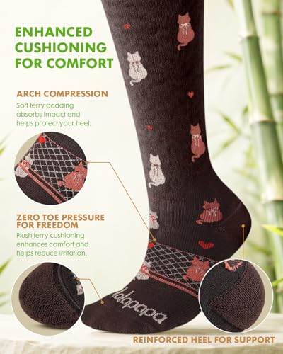 Bamboo Viscose Compression Socks for Women - color: Cat Silhouette, size: Small-Medium