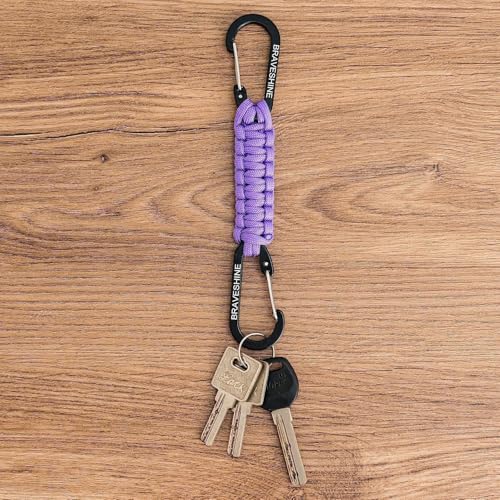 BRAVESHINE Paracord Keychain Carabiner Clip | D Ring Hanger Lanyard Hook - color: 1 Purple 1 Green