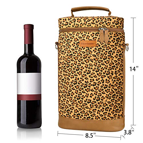 Tirrinia 2 Bottle Insulated Wine Tote Carrier Bag - color: Cheetah, size: 2 Bottle-without front pocket