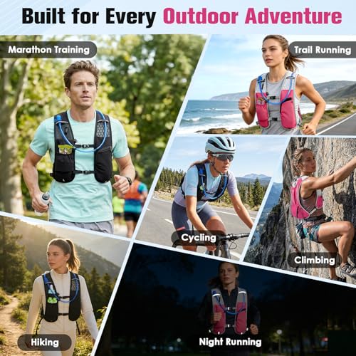 Zacro Running Hydration Vest Backpack, Running Vest with 2L Water Bladder for Men Women, Lightweight Water Backpack for Running, Hiking, Climbing, Camping, Cycling - color: Rose Pink