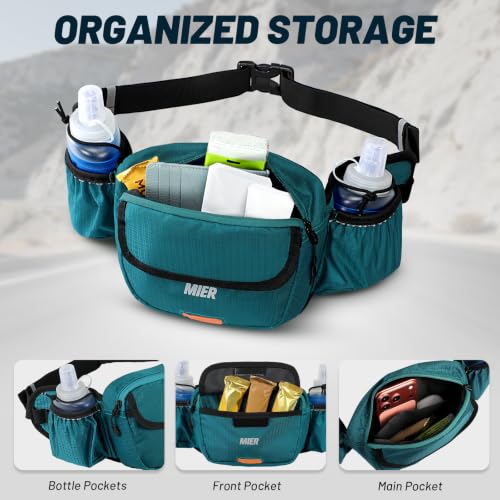 MIER Hydration Waist Pack with Soft Flasks (2x300ml) for Women Men - color: Teal
