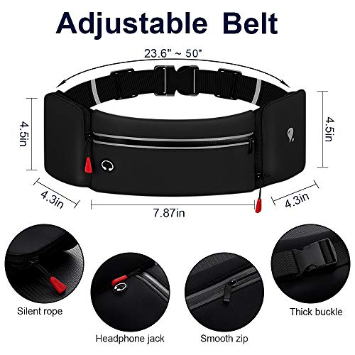 Simptech Running Belt Bag with Foldable Water Bottle Holder– No Bounce Hydration Waist Pack, Water Resistant Large Pocket Fanny Pack, Phone Holder for Men Women Running Hiking (Black)