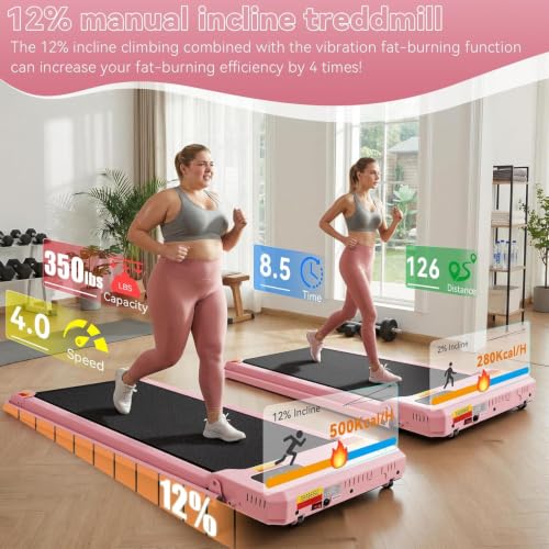 ANCHEER Walking Pad with Incline - Under Desk Treadmill with Handle Bar - color: Fashion Pink