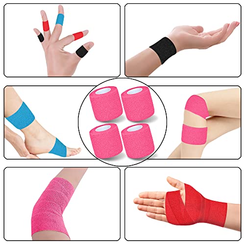 8 Pack 2 in x 5 Yards Cohesive Wrap Self Adhesive Bandage Wrap Elastic Self Adherent Bandage Self Stick Vet Tape for Athletic, Wrist, Ankle, Knees, Pets (Pink) - color: Pink, size: 2 Inch
