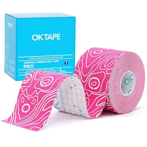 OK TAPE PRO Kinesiology Tape, 2inch x Long Roll 16ft Free Cut Tape, Elastic Athletic Tape Therapeutic Latex Free, Pink+White - color: Pink+white, size: 1 Rolls