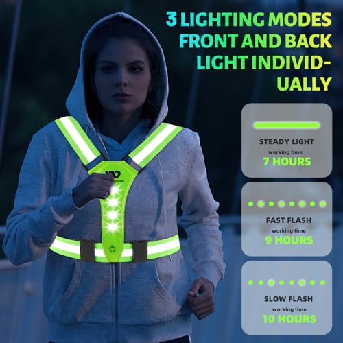 West Biking Running Reflective Vest, Light Up Vest for Night Walking, Night-Workers,Rechargeable Night Gear for Runners - color: Green