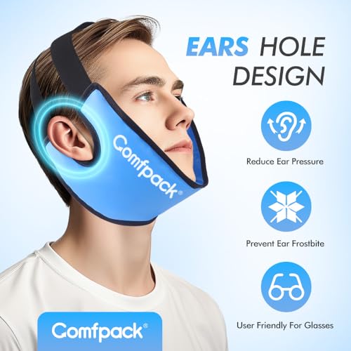 Comfpack Wisdom Teeth Ice Pack with Exposed Ear Design, 2PCS Large Face Ice Pack with Soft Plush for TMJ, Jaw Pain, Tonsillectomy, Oral Surgery, Face Swelling, Cosmetic Recovery - color: Blue 2pack